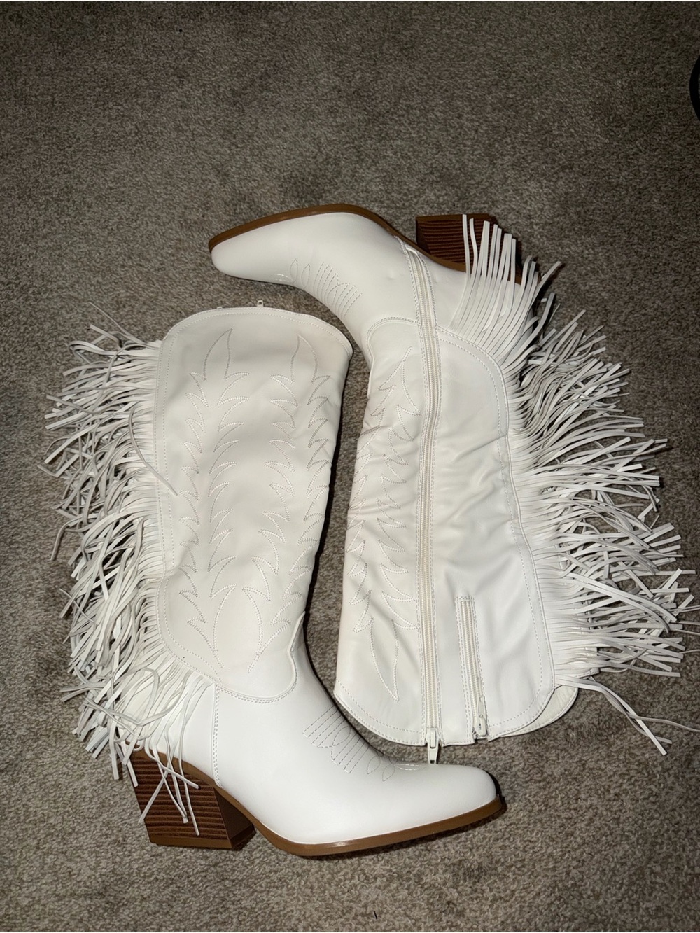 Pierre Dumas White Fringe Western Knee-High Boots